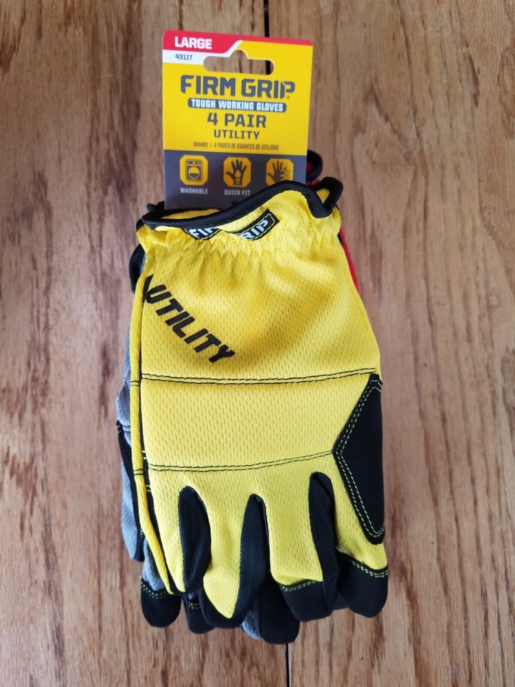 4 Pairs LARGE WORKING GLOVES Firm Grip Utility multi-color NEW washable tough
