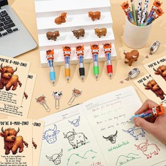 25 Sets Highland Cow Back to School Gifts Multicolor Pens 4-in-1 with Support…