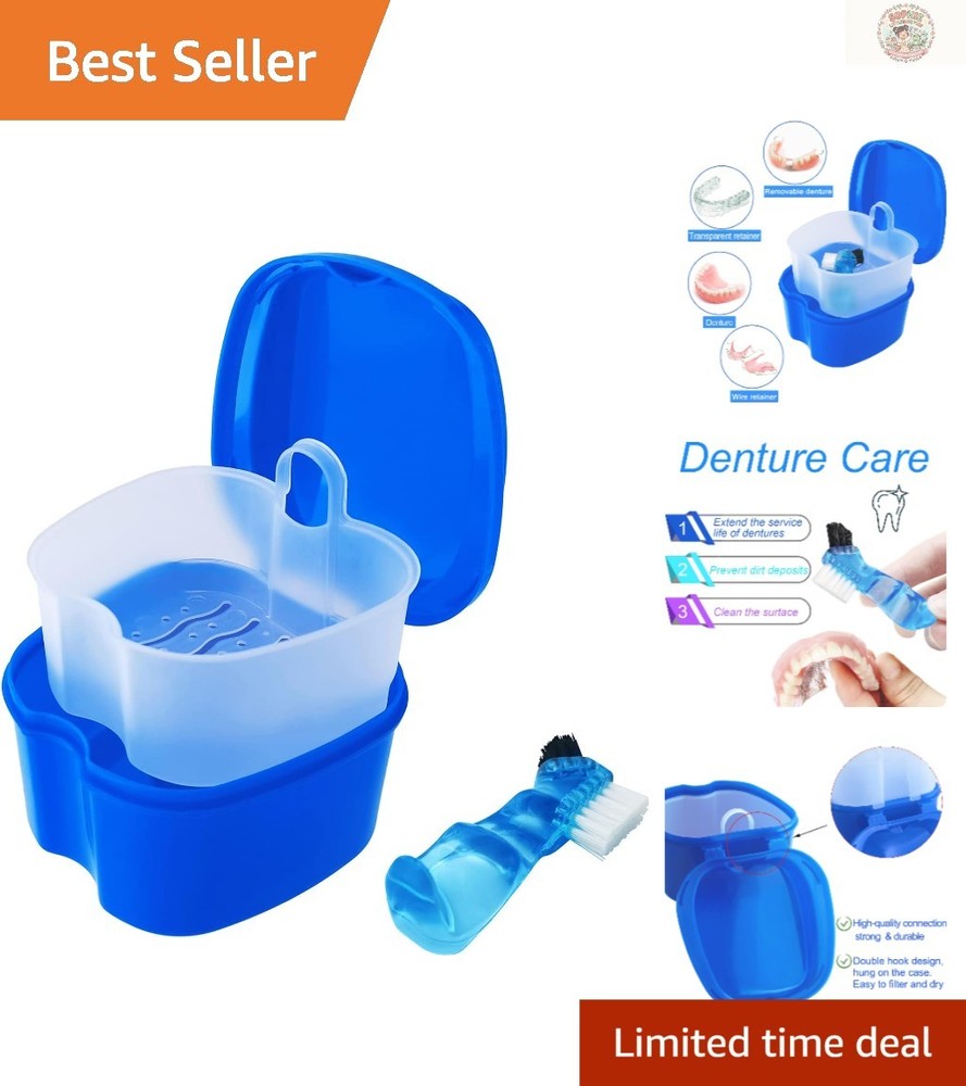 Elegant Dark Blue Travel Mouthguard Cleaning Case with Detachable Drain Basket