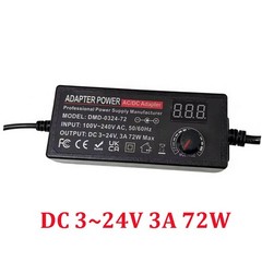 72W Power Supply DC 3V~24V Adjustable Variable Universal Switching AC/DC Adapter