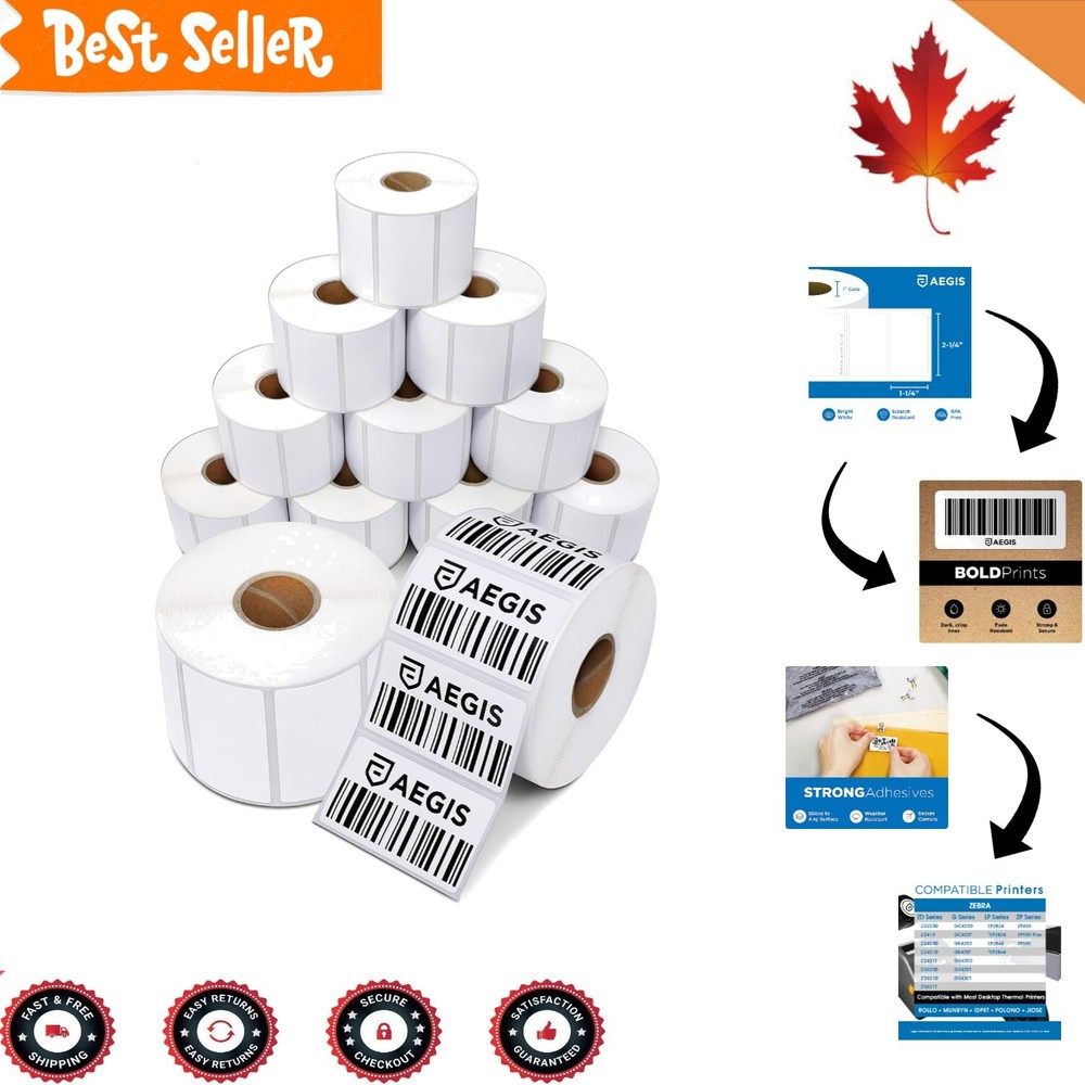 Direct Thermal Labels for Barcodes – 2.25″ x 1.25″ – 12 Rolls, 1000 Labels/Roll