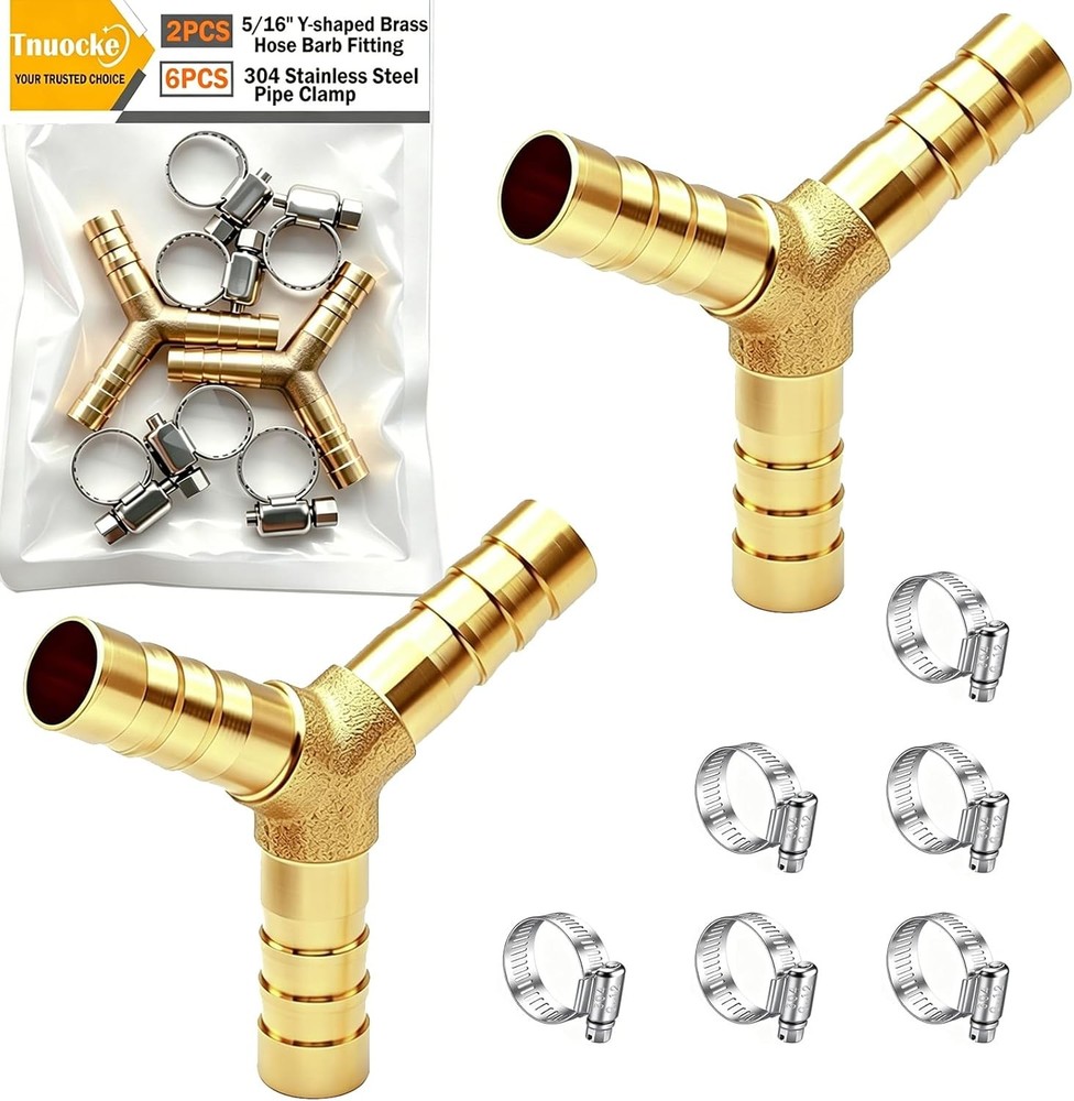 2pcs Metaland Brass 5/16″ Hose Barb 3 Way Union Fitting Y Shape Barbed Splitter