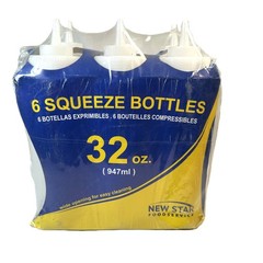 New Star 32 Oz Wide Mouth Squeeze Bottles 6 Pack BPA Free Condiment Dispenser