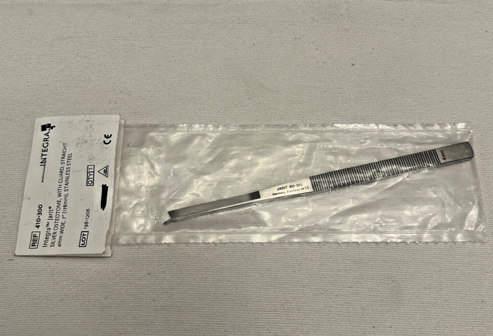 Integra Jarit 410-300 Silver Osteotome W/ Guard ,Straight , 4mm Wide WL 7″