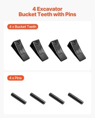 Excavator Bucket Teeth with Pins 4 Pack X156L Tooth Set for Smooth