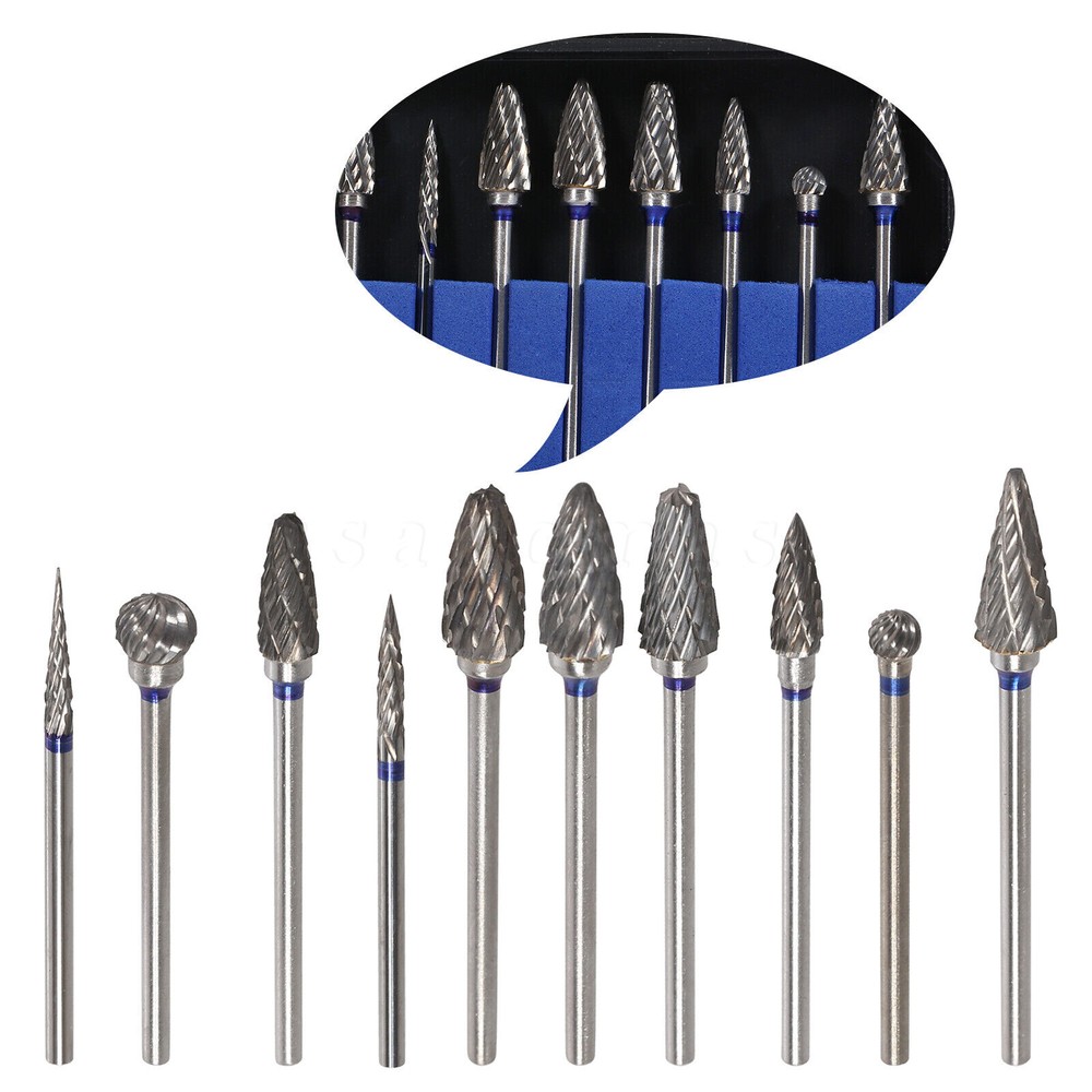 10 Pcs Dental Carbide Tungsten Burs Plaster Lab Steel Teeth Drill Polisher