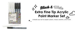Black & White Extra Fine Tip Acrylic Paint Marker Set, 6 Pack, 0.7mm Acrylic
