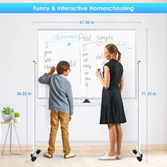 Rolling Whiteboard Magnetic Double Sided Dry Erase Board Stand & Wheels 48 X 36″