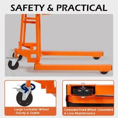 Material Lift Winch Stacker with Casters, 500 Lbs Capacity, 35″ Max Lift Height