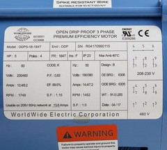 5 HP 3 Phase Electric Motor 1800 RPM 184T Frame ODP Open Drip Proof 230/460V