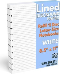 Letter Size Lined Paper Refill – 250 Sheets, 8.5×11 in, 100 GSM, 11 Disc Note…