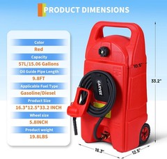 15 Gallon Fuel Can with Pump 10FT Hose Wheeled Gas Diesel Transfer Tank Caddy