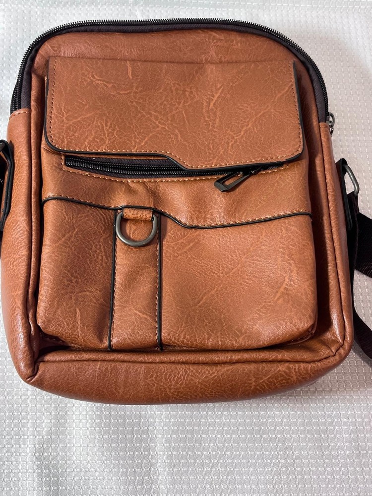 Unbranded Tan Brown Faux Leather Messenger Bag Crossbody Satchel Organizer