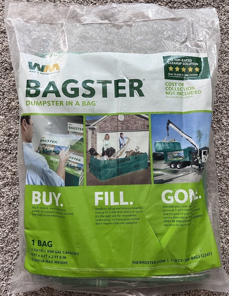 Bagster 3CU YD Green Trash Container Bag w/ 3,300# Capacity NEW w/ FREE SHIPPING