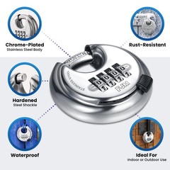 FJM Security SX-790 4-Dial Combination Disc Padlock With Shielded Hardened Steel