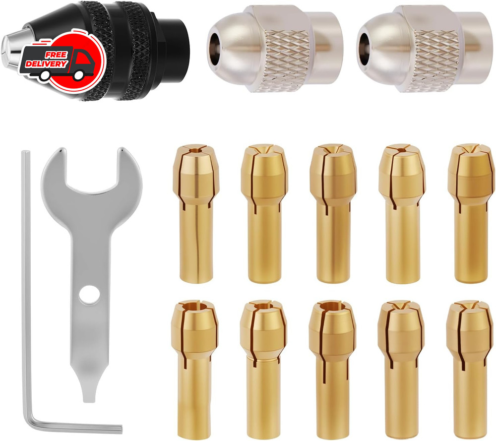 15PCS Keyless Drill Chuck Collet Set 1/32″–1/8″ for Dremel Rotary Tool 4486 Comp