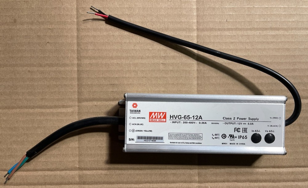 NEW 1-PC MEAN WELL HVG-65-12A 200-480V 12VDC OUT 5A IP65 POWER SUPPLY DRIVER UL