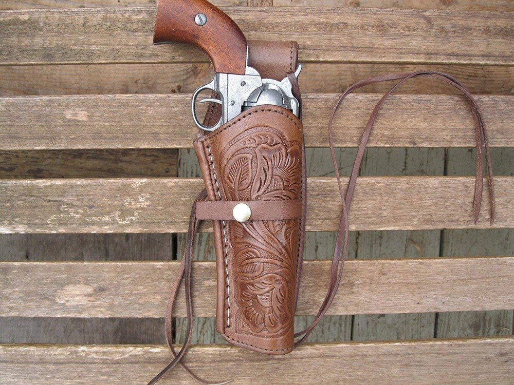 Western Express – Right Handed – Brown Tooled Leather Gun Holster (.22 .38 .4…
