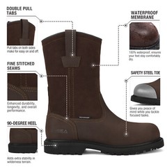 HISEA Men Steel Toe Safety Work Boots Pull On Waterproof Leather Wellington Boot