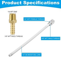 12″ Marine Fuel Tank Pickup Tube, Polyethylene Fuel Pickup Tube with Brass Ba…