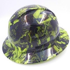 Hard Hat FULL BRIM custom hydro dipped , OSHA approved LIME BIKER BABES