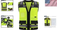 Multi-Pocket High Vis Safety Vest for Engineers & Security