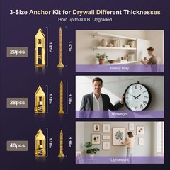 Self Drilling Drywall Anchors with Screws Kit, 88pcs, 2 Sizes Sheetrock Anchor