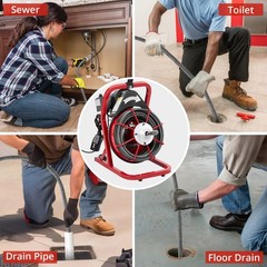75FT x 3/8″ Electric Drain Cleaner Machine | for 1″-4″ Pipes, w/4 Cutters