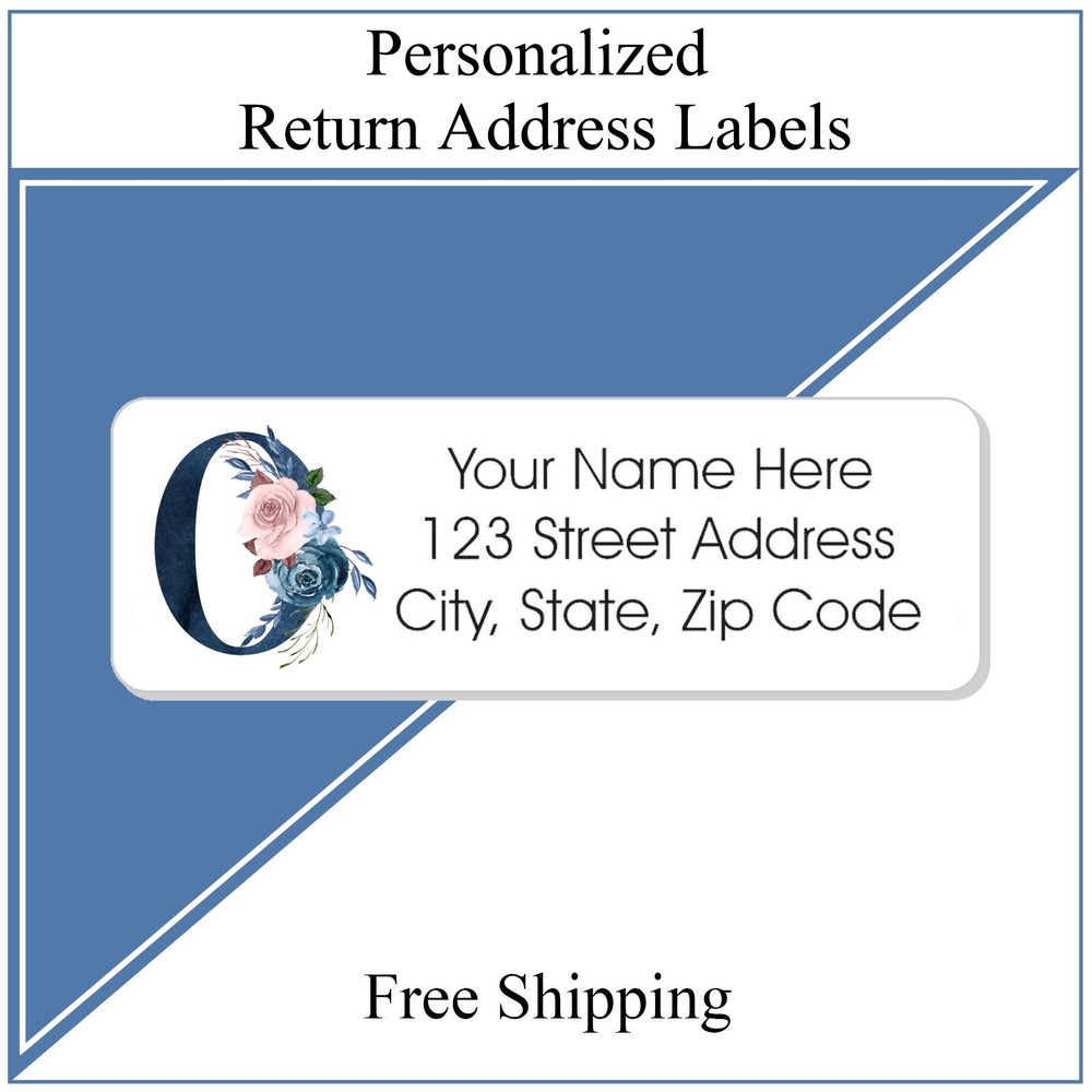 60 Return Address Labels Personalized Printed 3/4 x 2 1/4 Floral Monogram