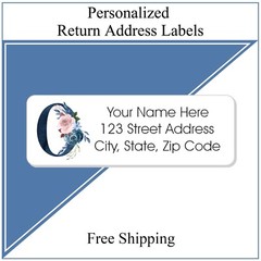60 Return Address Labels Personalized Printed 3/4 x 2 1/4 Floral Monogram