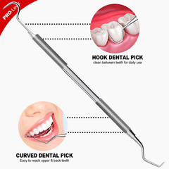 2 Pack Dental Tools for Teeth Cleaning, Metal Dental Pick Hygiene Kit for Home U