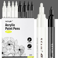 SFAIH Black & White Acrylic Paint Markers – 8 Pack 2-3MM Medium Tip & 0.7MM Extr