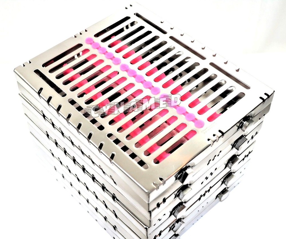 5 PINK GERMAN DENTAL AUTOCLAVE STERILIZATION CASSETTE RACKTRAY FOR 15 INSTRUMENT
