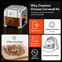 Carverall Mini Portable Laser Engraver for Wood Leather Bamboo Desktop DIY