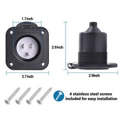 125V 15A Shore Power Inlet Port Plug NEMA 5-15P Male Receptacle RV Flanged Inlet