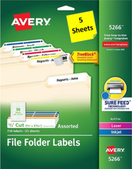 [5 Sheets-1 of each Color] Avery 5266 Assorted 1/3 Cut File Folder Labels