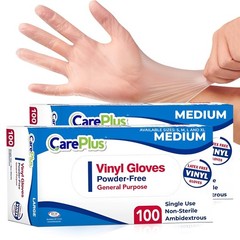 CARE PLUS Vinyl Gloves Clear Medium Size 200 Count | Heavy Duty, NonSterile, …
