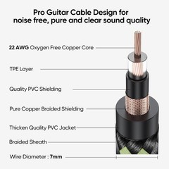 Guitar Cable 10 ft, Instrument Cord 22AWG, Gold-Plated 1/4 Inch Jack, for Ele…