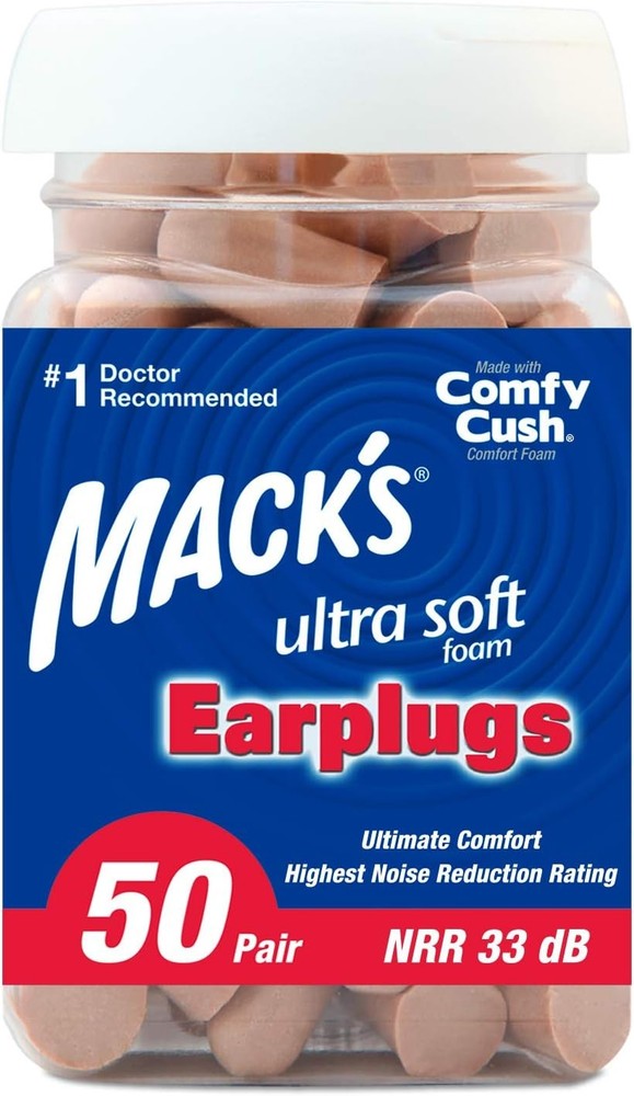 Mack’s Ultra Soft Foam Earplugs, 50 Pair – 33dB 100 Count (Pack of 1), Beige
