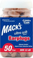 Mack’s Ultra Soft Foam Earplugs, 50 Pair – 33dB 100 Count (Pack of 1), Beige