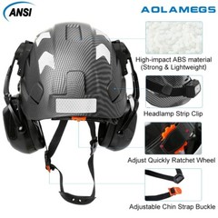 Carbon Fiber Safety Helmet W/ Double Goggles Earmuffs ABS Construction Hard Hat