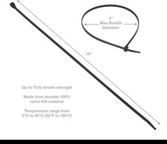 Heavy-Duty 14″ Nylon Zip Ties, 75 lbs Tensile, 1000 Pk