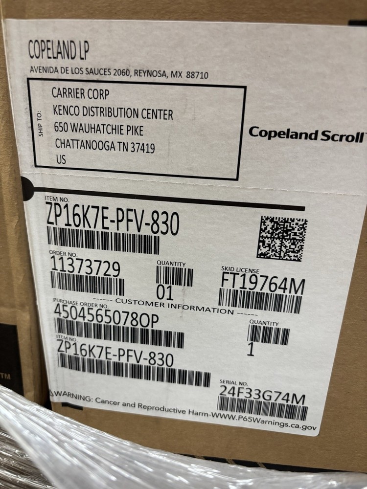 Copeland Scroll Compressor ZP16K7E-PFV-830 16,000 BTU 208/230v