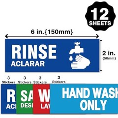 12 Pack Wash Rinse Sanitize Sink Labels, Hand Wash Only Sign, 3 Compartment Sink