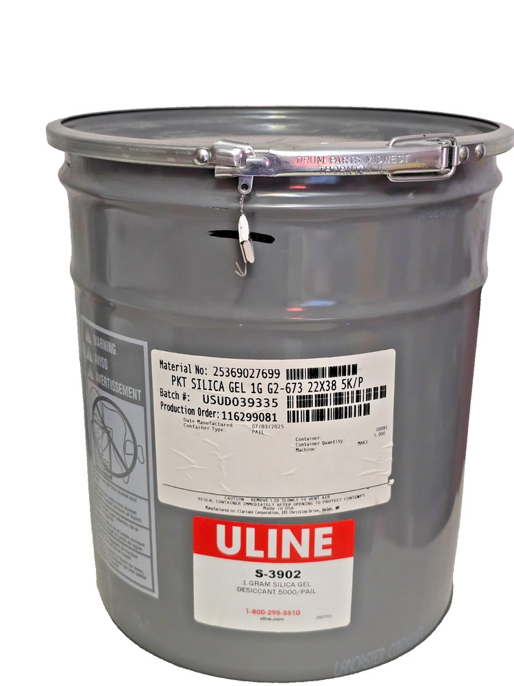 (5000/Pail) ULINE Silica Gel Desiccants 1-Gram Size Packets 5-Gallon Pail S-3902
