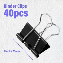 40 Pack 1 Inch / 25mm Binder Clips Black Paper Clips Medium Binder Clips Metal P
