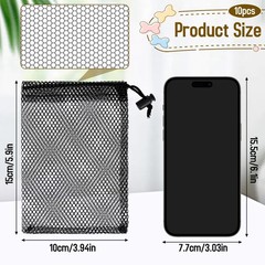 10 Pcs Black Small Mesh Drawstring Bags 15 x 10 cm Storage Pouches