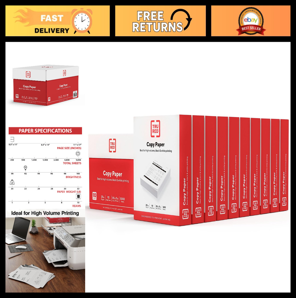 High-Quality 8.5×11 Copy & Printer Paper, 20 lb, 92 Bright, 5000 Sheets, White