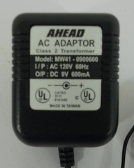 AHEAD AC Adaptor Class 2 Transformer MW41-0900600 I/P: AC120V 60 Hz O/P: DC 9V