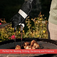 23.6″ MIG Welding Gloves 932℉ Leather Forge Fire Resistant Stitching Black Gray